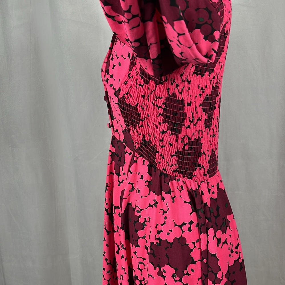 Kate Spade New York Bubble Dot Smocked Dress in Rhubarb Jam. - Picture 10 of 16